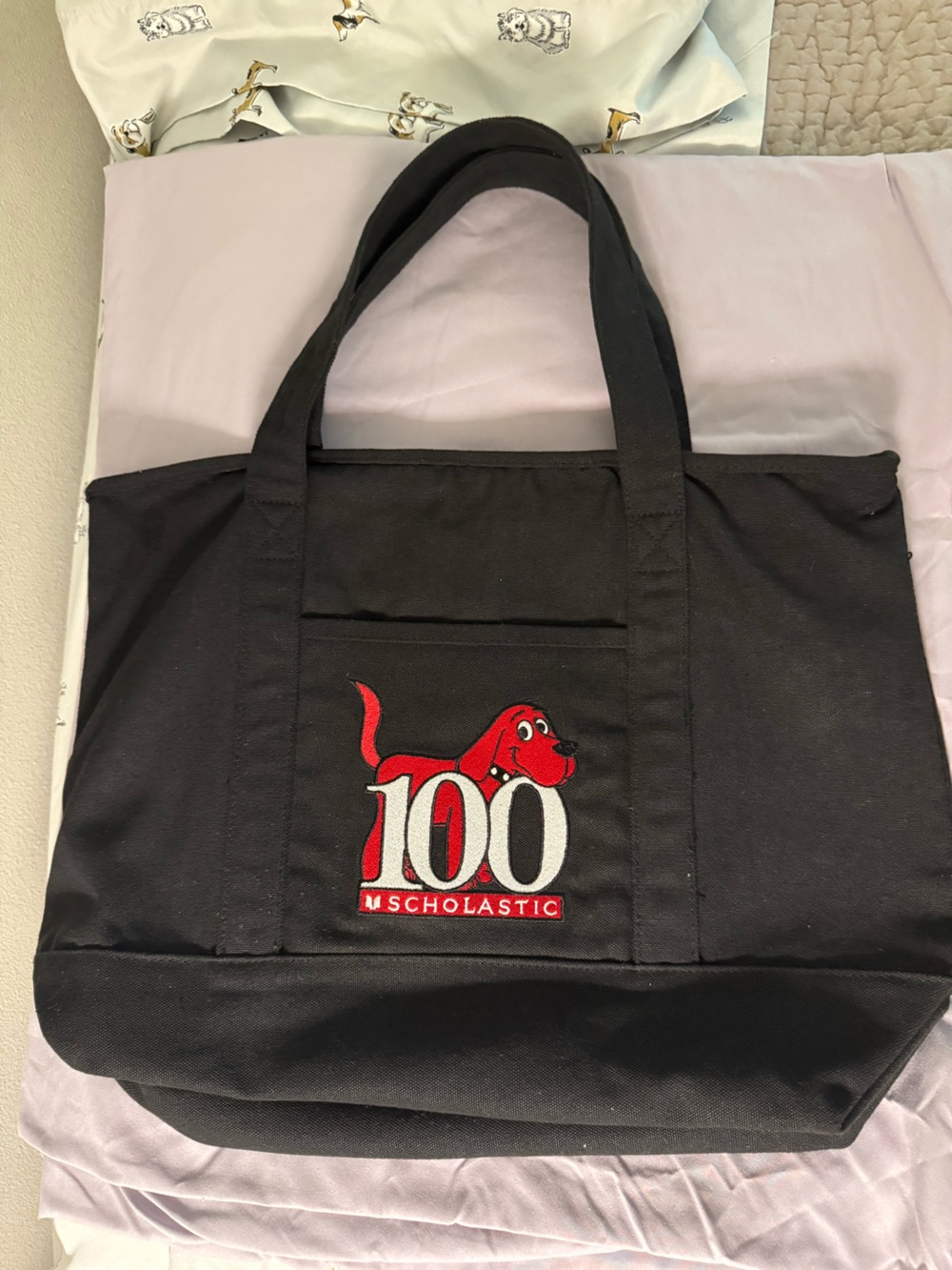 Scholastic Black Canvas Duffel Tote with Red Clifford 100 Logo